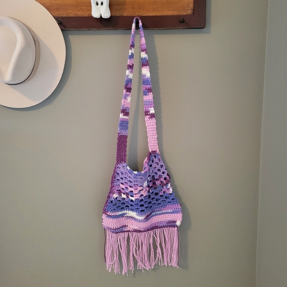 Handmade Purple Pink Fringe Shoulder Bag - Picture 14 of 14